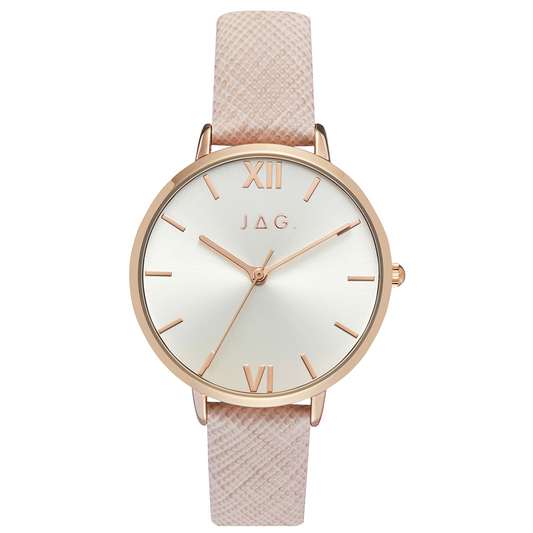 Ladies Elegant White Face Stainless Steel Rose Gold Plated Watch With Pink Band
