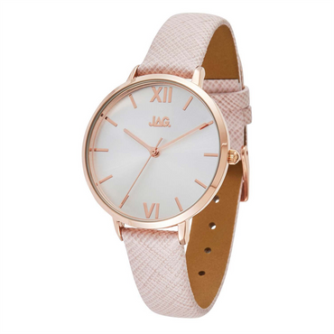 Ladies Elegant White Face Stainless Steel Rose Gold Plated Watch With Pink Band