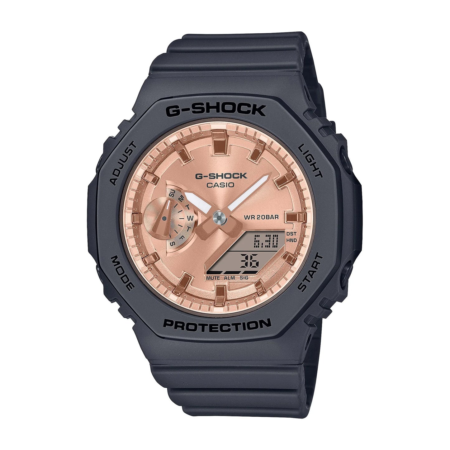 G-Shock S Duo Pink-Gold Face WR200 Black Resin Band