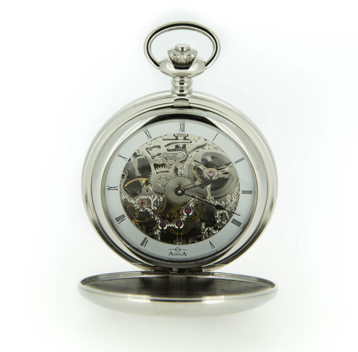 Double Hunter Mech Pocket Watch Roaman Dial Chain and Box