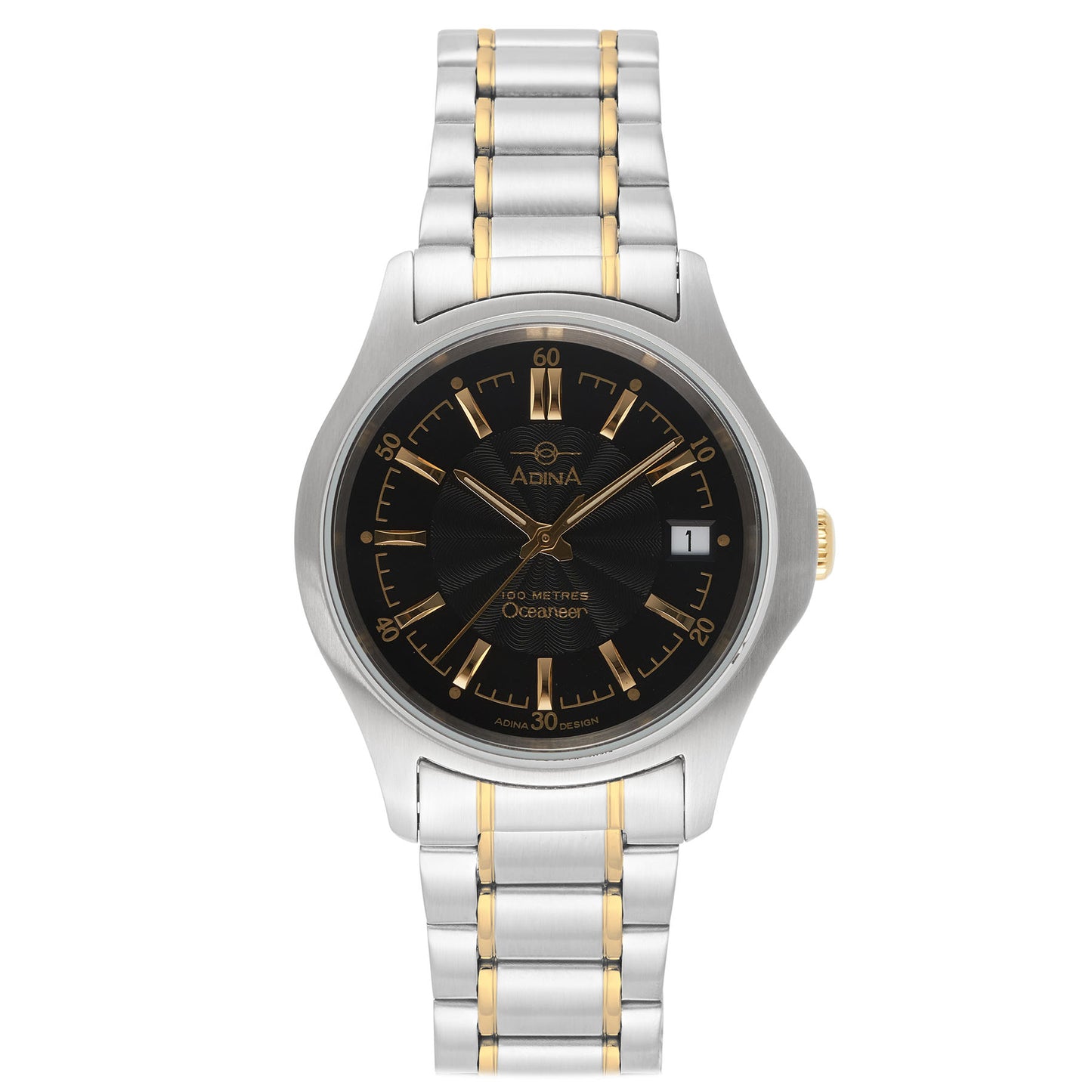 Mens 100 Metre Stainless 2 Tone Gents Black Index Watch