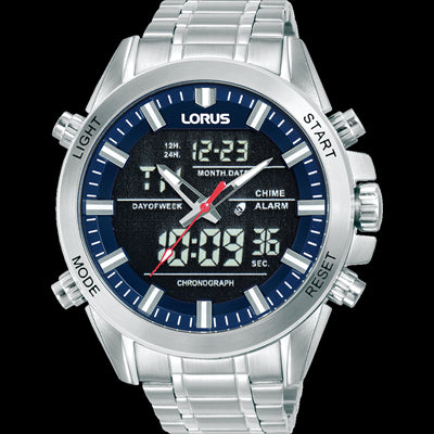 Stainless Steel Analouge And Digital Mens Date Day Of The Week And Month