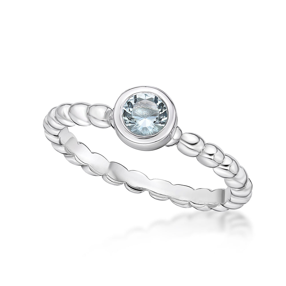 STERLING SILVER 4MM BEZEL SET BIRTHSTONE FOR MARCH RING