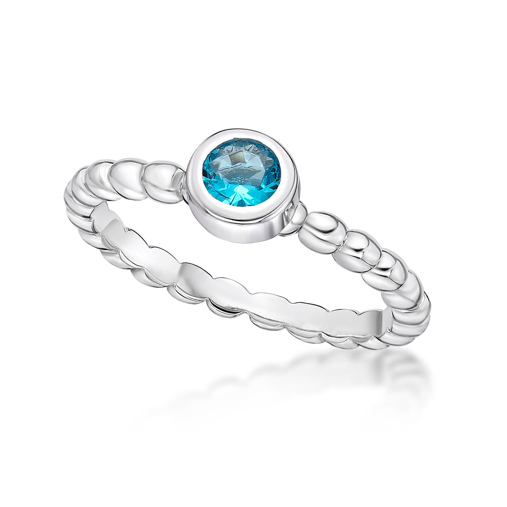 STERLING SILVER 4MM BEZEL BUBBLE RING BIRTHSTONE FOR DECEMBER