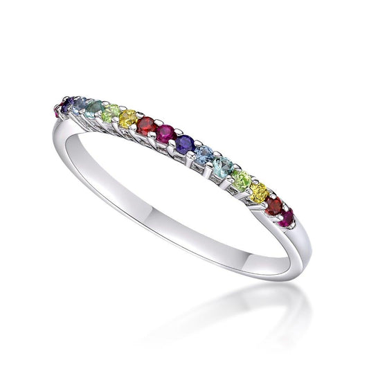 STERLING SILVER RAINBOW CZ x 15 CLAW SET BAND