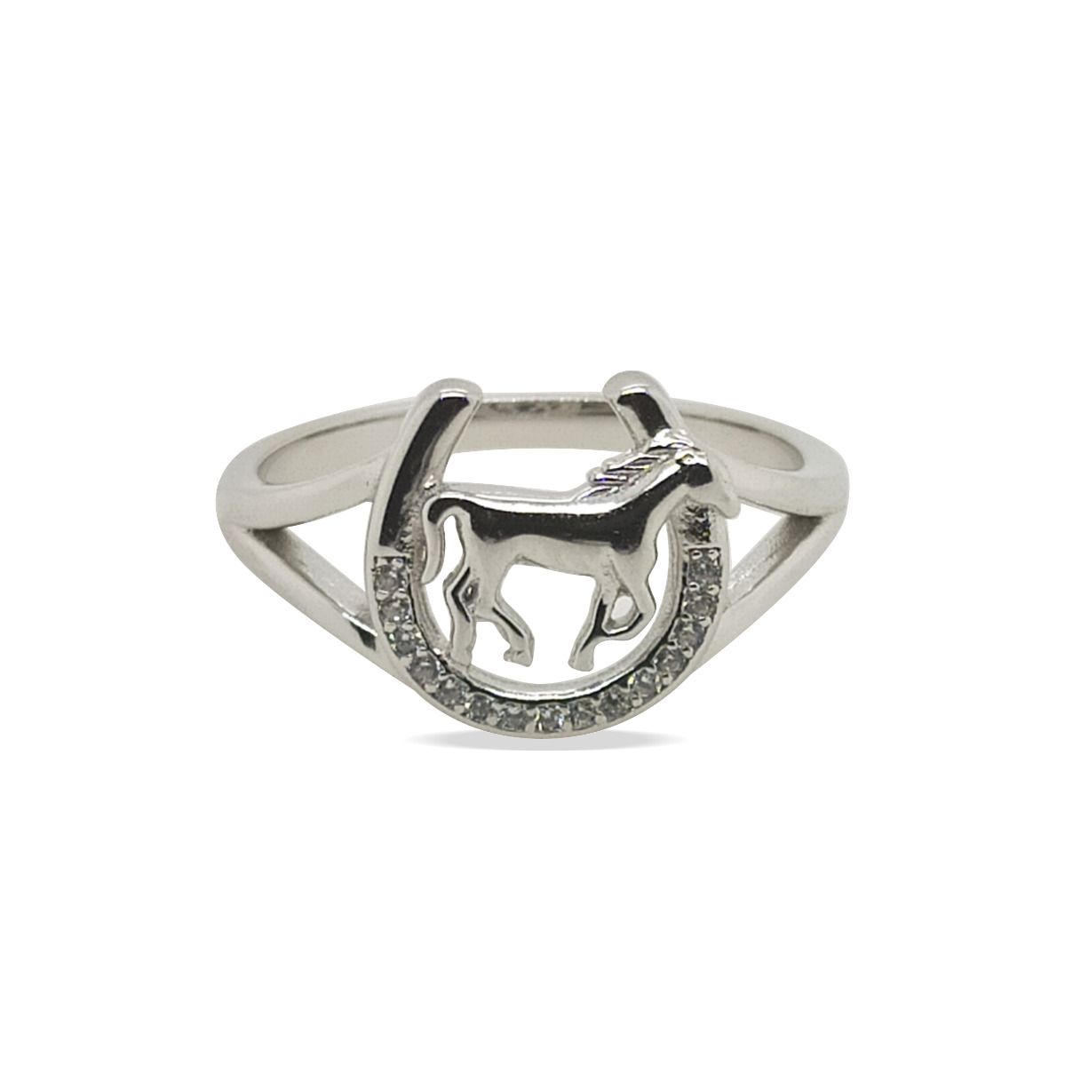 RING S/S AND CZ HORSE IN HEART 6