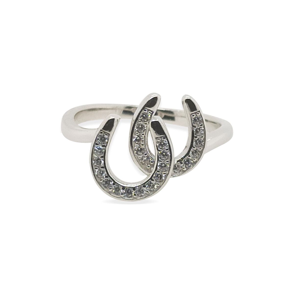 RING S/S AND CZ DBL HORSESHOE 6