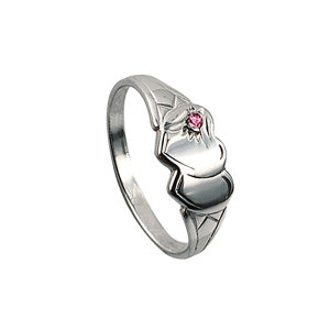 Sterling Silver Double Heart Signet Ring With Pink Cubic Zirconia