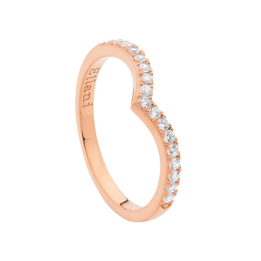 SS WH CZ V Ring w/ Rose Gold Plating - RRP $89 - s9,10