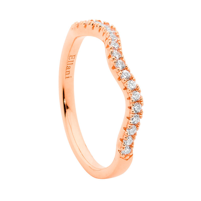 SS wh cz wave stacker ring w/ rose gold plating - RRP $89 - s9,10