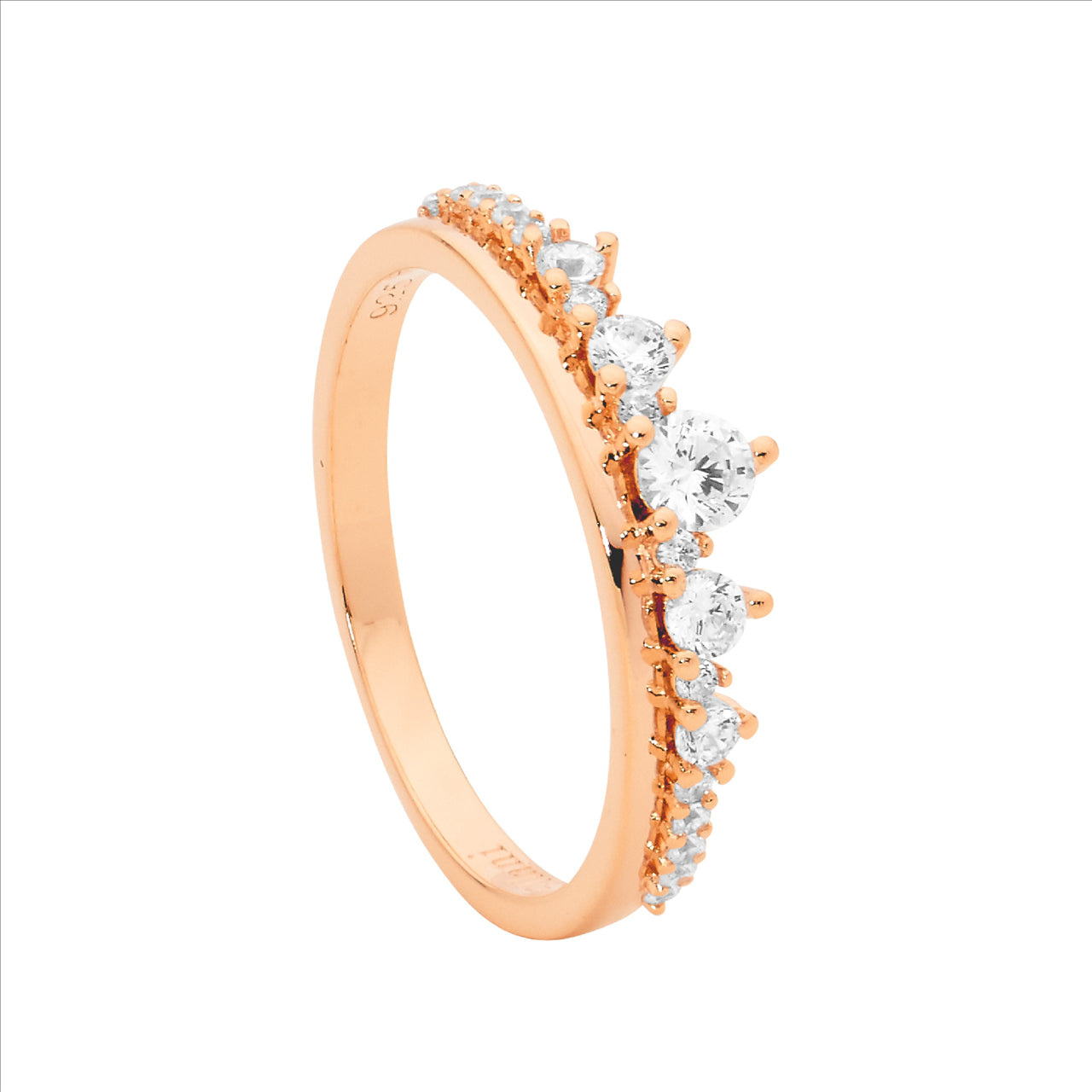 SS plain band ring w/ gradual WH CZ & rose gold plating - RRP $119 - s10