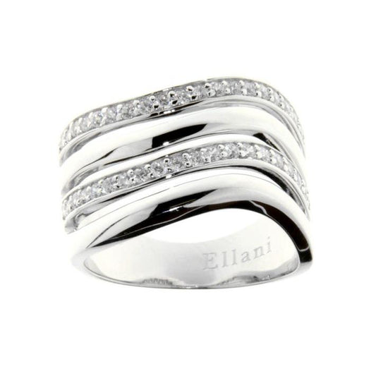 SS Wide 4 Wave Band w/ WH CZ Ring - RRP $169 - s10