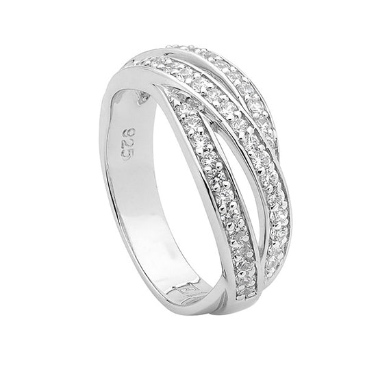 SS WH CZ Triple Band Cross Over Ring - RRP $119 - s10