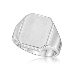 Sterling Silver Mens Signet Ring Matt Emerald Shape Top