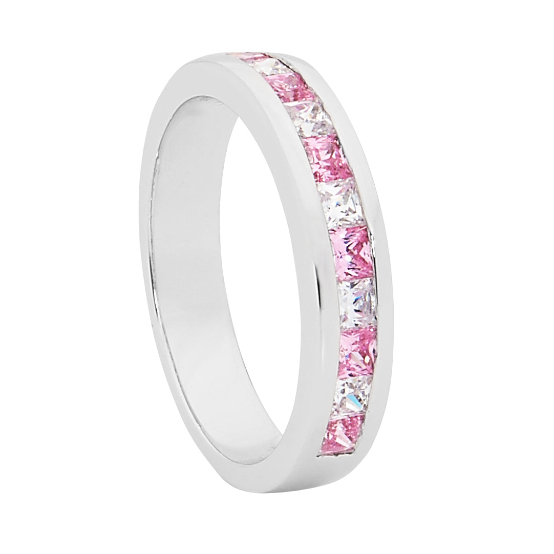 SS Pink & WH Princess Cut CZ Channel Set Ring - RRP $129