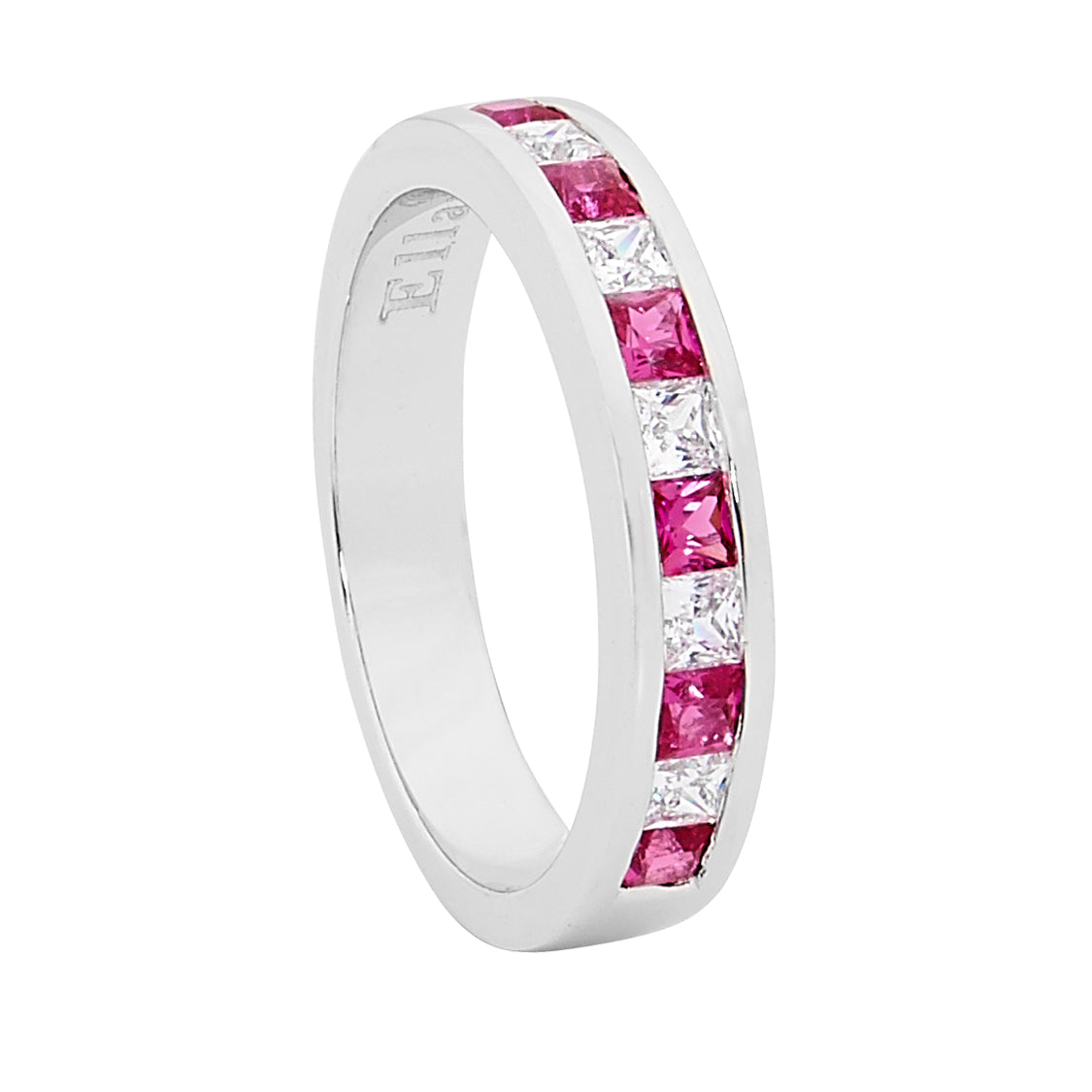 Ladies Sterling Silver Red And White Princess Cut Cubic Zirconia Band