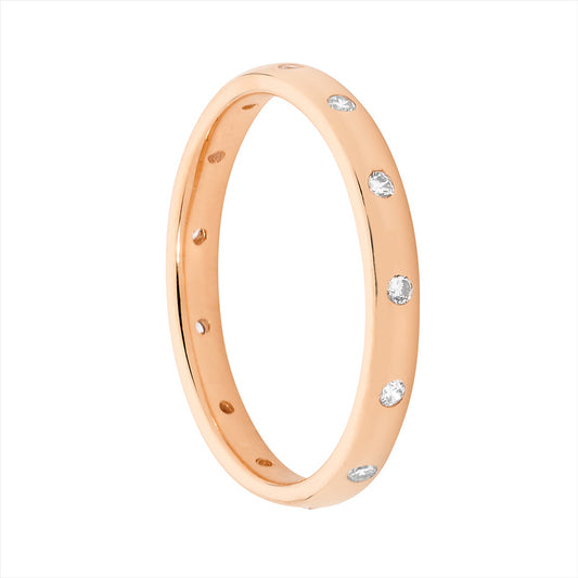 Sterling silver wh cubic zirconia hammer set eternity ring w/ rose gold plating - rrp $89