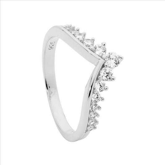 Sterling silver elegant v shaped cubic zirconia dress ring