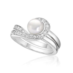 Sterling Silver White Freshwater Pearl And Cubic Zirconia's On The Double Band