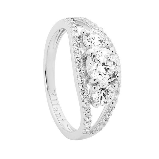 Sterling Silver White Cubic Zirconia Split Band Ring Featuring White Cubic Zirconia In The Center