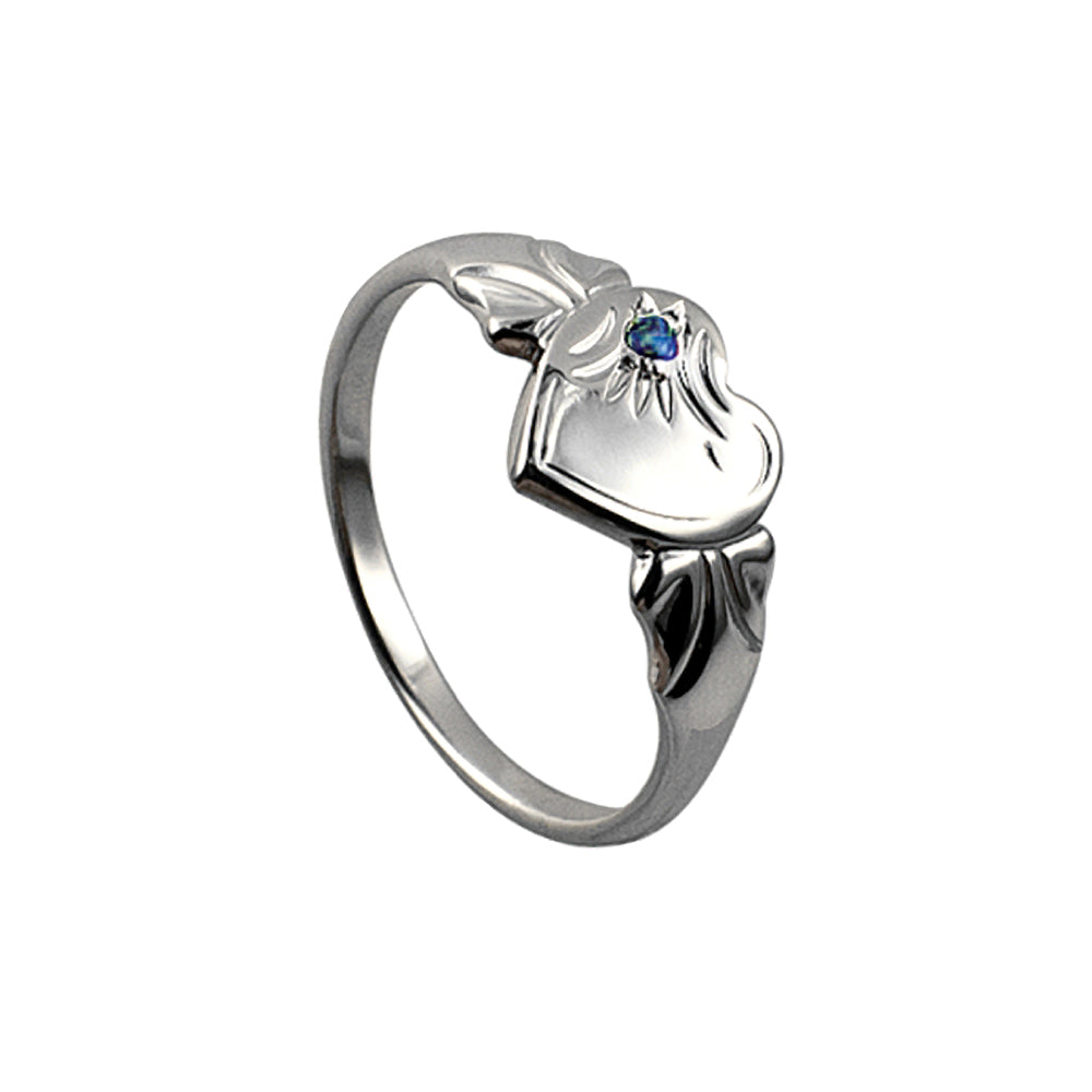 Sterling Silver Single Heart September Birthstone Signet Ring