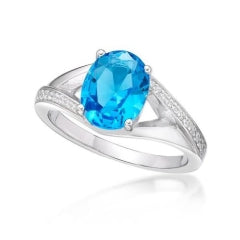 Sterling Silver Blue Cubic Zirconia Ring