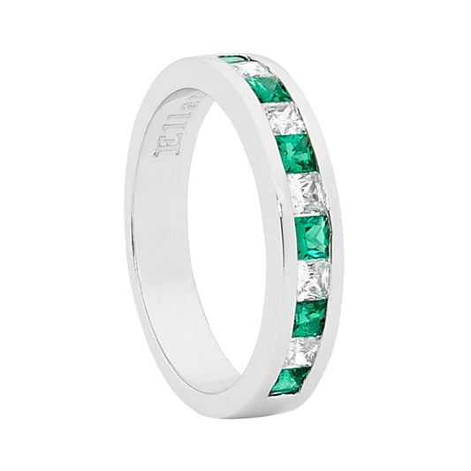 Sterling Silver Green And White Cubic Zirconia Channel Set Ring