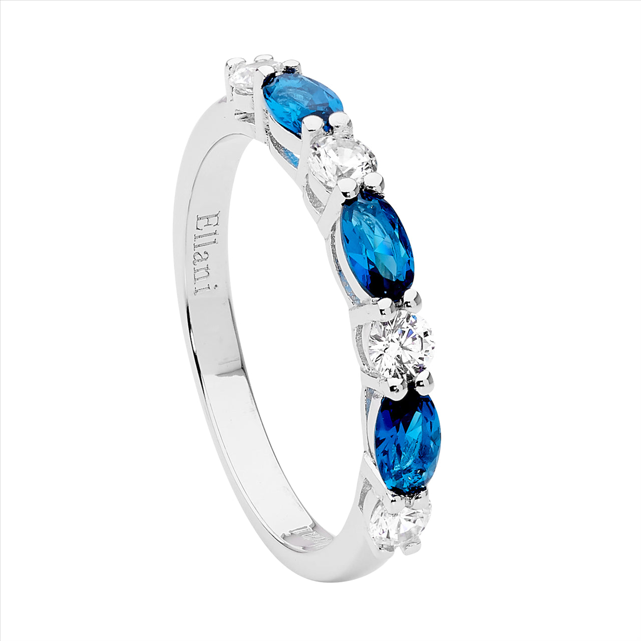 Sterling Silver London Blue Oval And White Cubic Zirconia Ring
