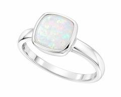 Ladies 10Mm Synthetic Opal Cushion Cut Ring Set In Bezel Setting