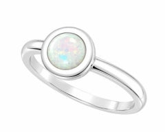 Ladies 6Mm Round Synthetic Opal Ring Set In A Bezel Setting