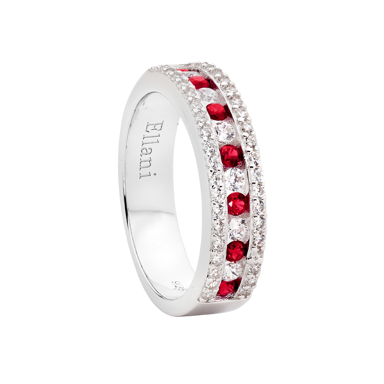 Sterling Silver White And Red Cubic Zirconia Channel Set