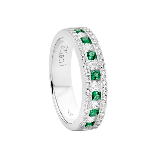 Sterling Silver Cubic Zirconia White And Green Channel Set