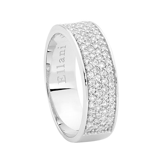 Sterling Silver Cubic Zirconia 4 Row Pave Ring With Raised Edges