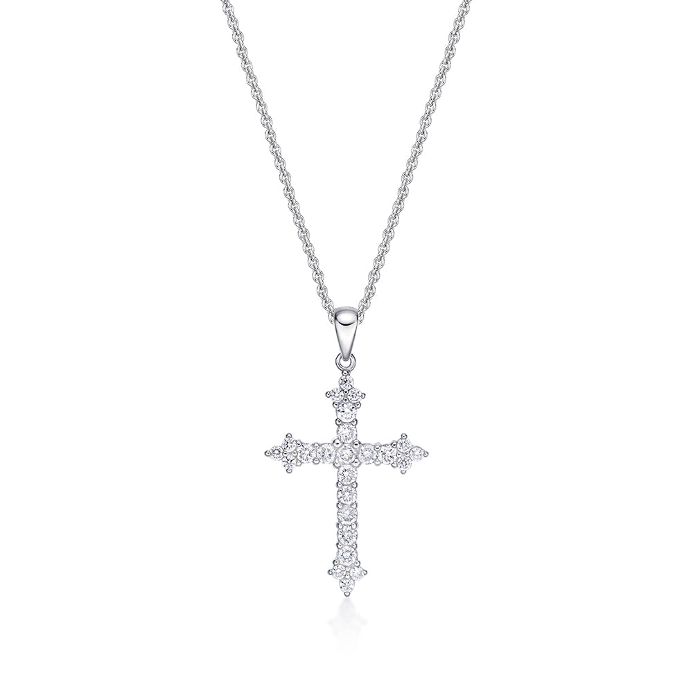 CZ STERLING SILVER CROSS WITH CHAIN