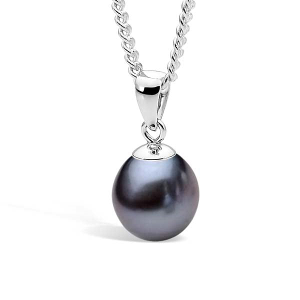 S/S DYED BLK 7.5-8MM FWP PENDANT