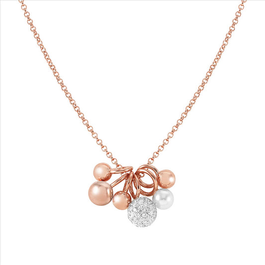 NOM-149006 011 SOUL necklace in 925 silver, CZ & RICH white pearl (Rose Gold)