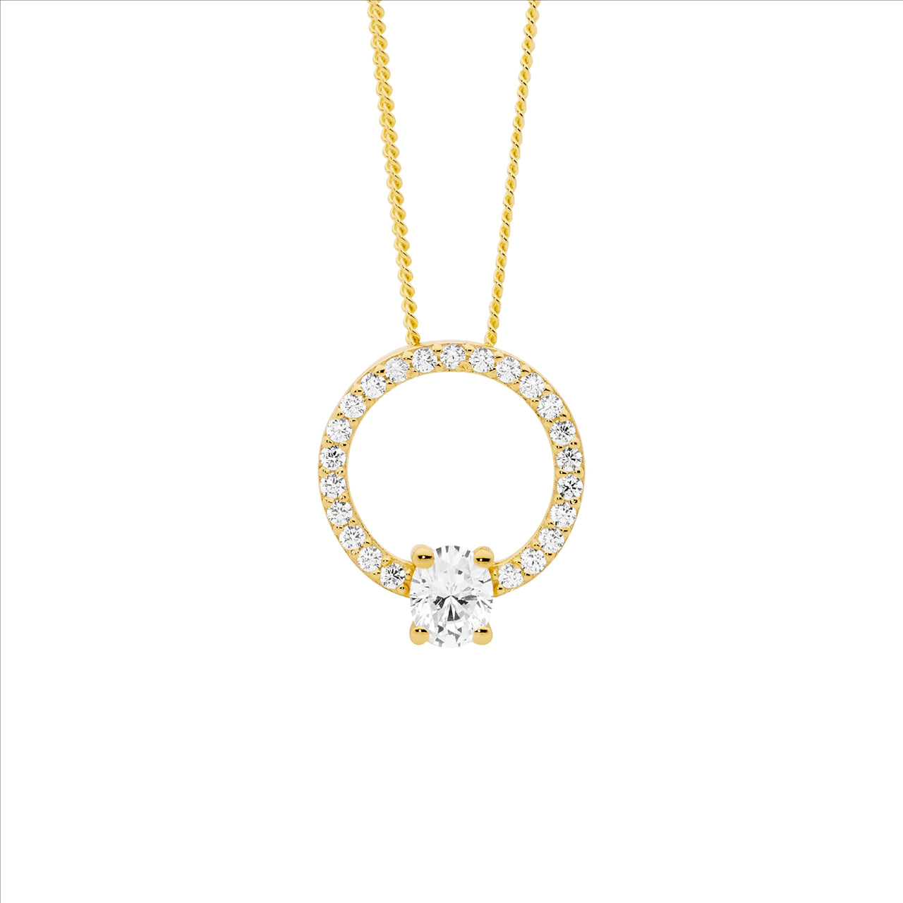 Gold-Plated Open Circle Cubic Zirconia Pendant