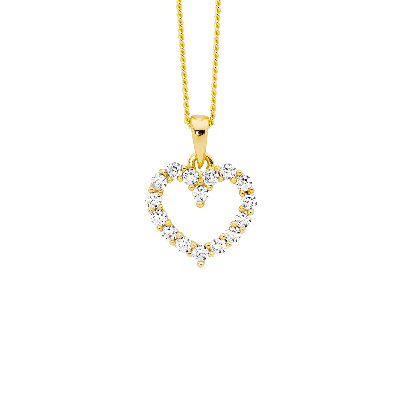 Gold Plated Open Heart Pendant with Cubic Zirconia