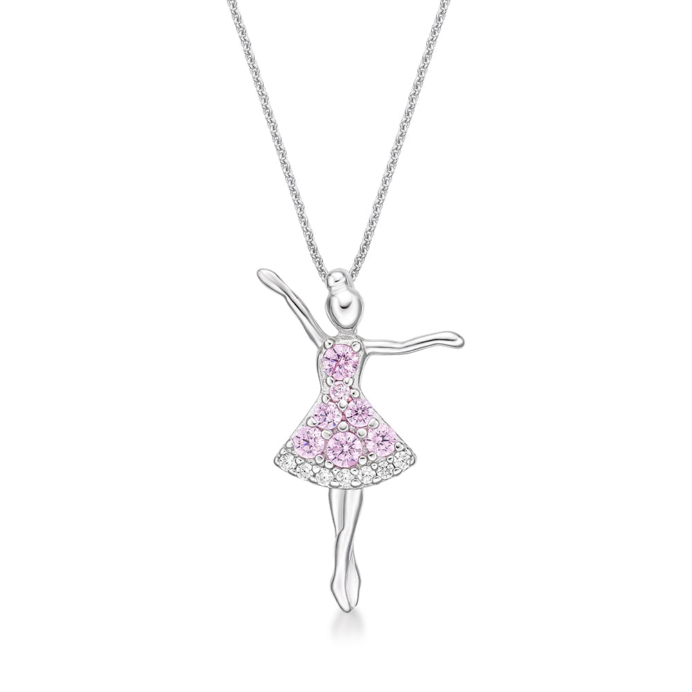 STERLING SILVER PINK CZ BALLERINA PENDANT