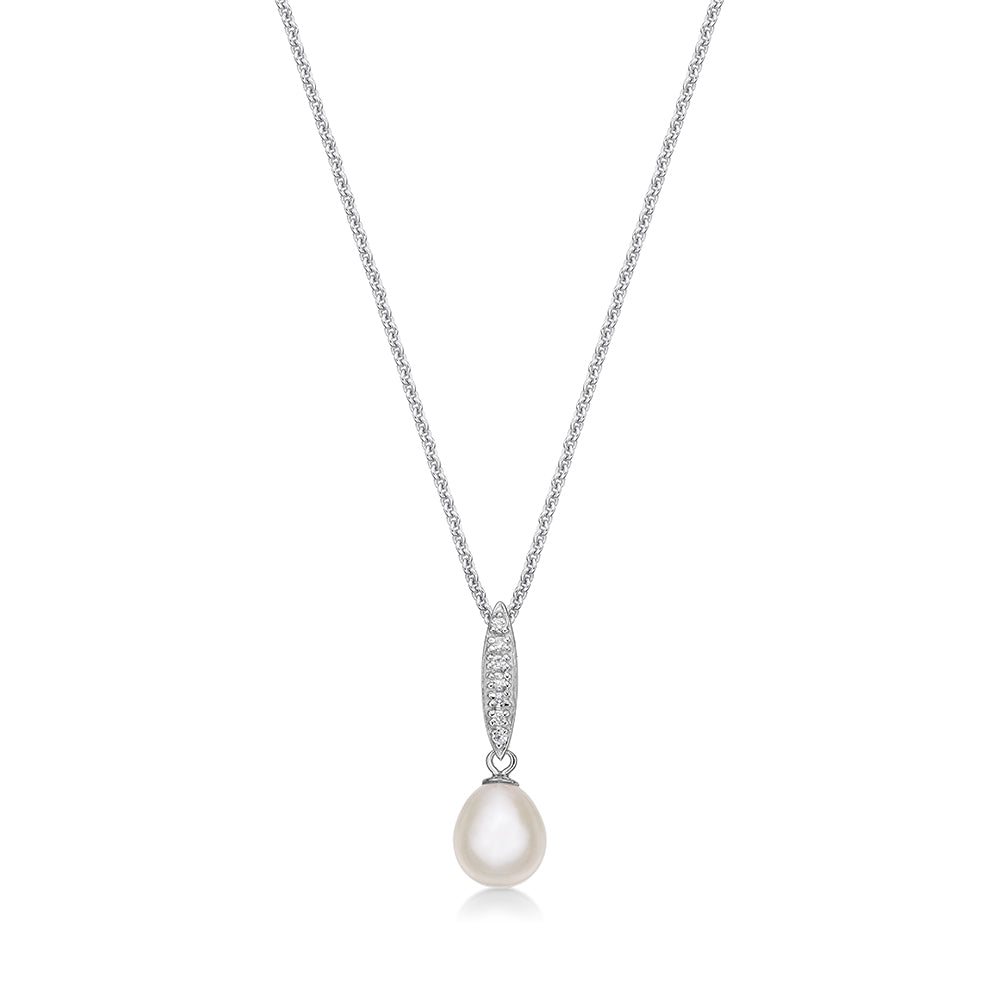 STERLING SILVER CZ FRESHWATER PEARL PENDANT