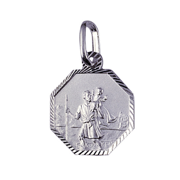 Sterling Silver Italian 12mm Octagon St Christopher Pendant