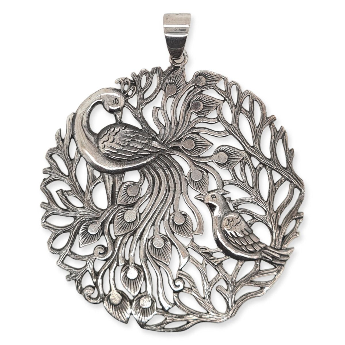 Sterling Silver Large Peacock Pendant