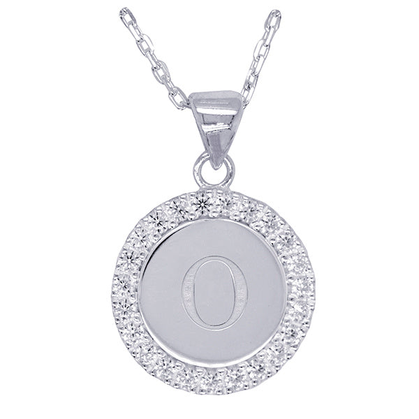 Sterling Silver and Cubic Zirconia O Initial medallion with 45Cm Chain