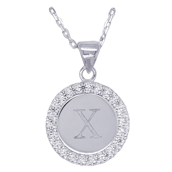 Sterling Silver and Cubic Zirconia X Initial medallion with 45Cm Chain