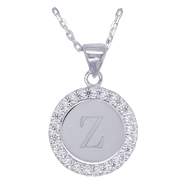 Sterling Silver and Cubic Zirconia Z Initial medallion with 45Cm Chain