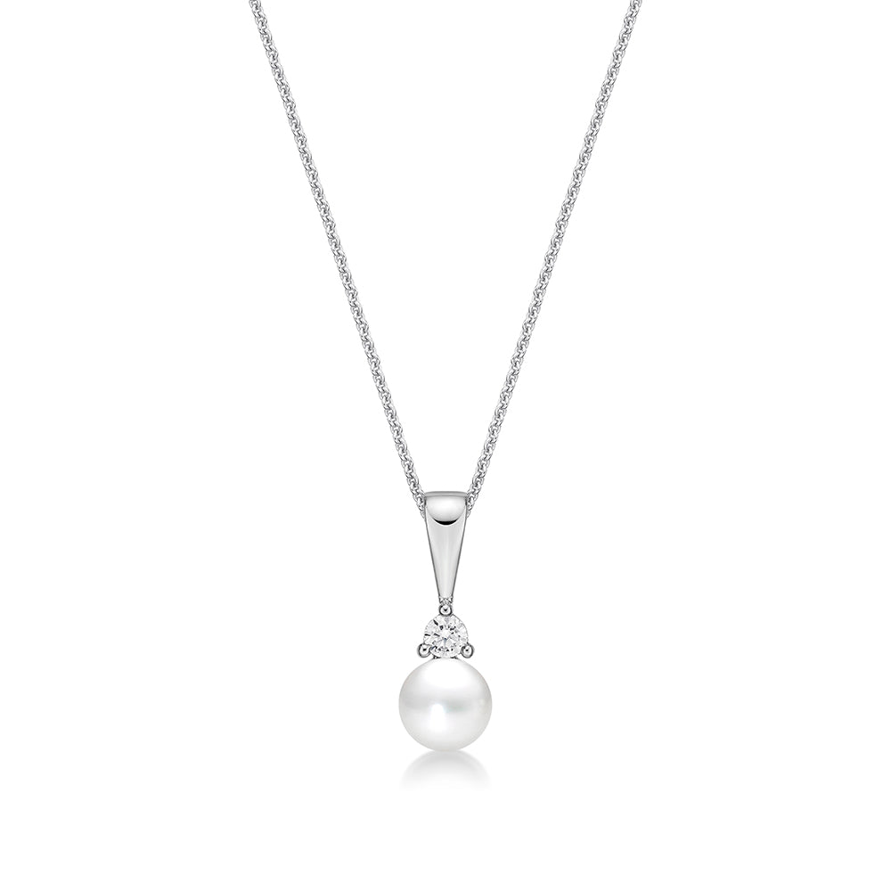 6MM FreshWater Pearl and Cubic Zirconia With Chain