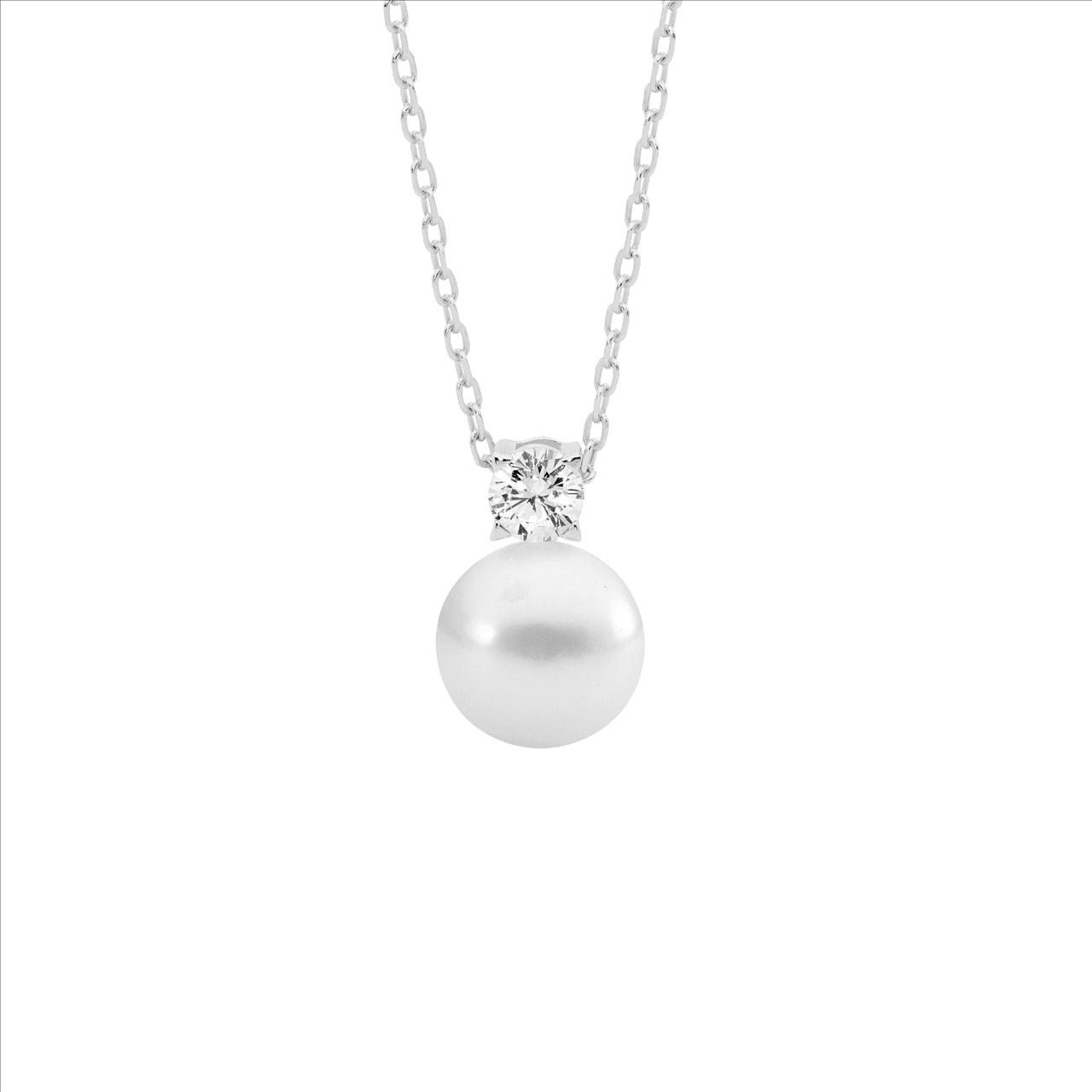 SS 4mm claw set wh cz, 9mm freshwater pearl pendant - RRP $69