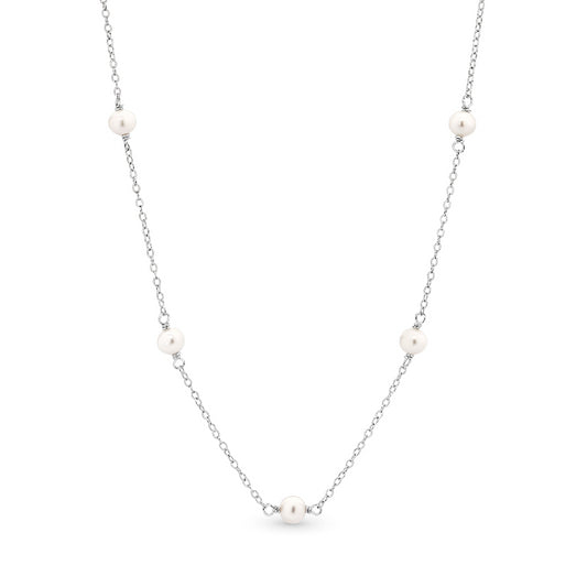 Sterling silver white oval 5mm freshwater pearl chain n'lace 45cm ext. 5cm