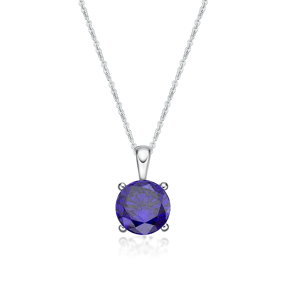 Sterling Silver 4 Claw Purple Cubic Zirconia And Sterling Chain