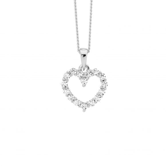 Sterling Silver White Cubic Zirconia 11Mm Open Heart Pendant